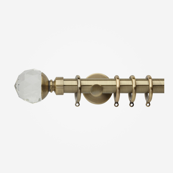 35mm Neo Premium Spun Brass Clear Faceted Ball Curtain Pole