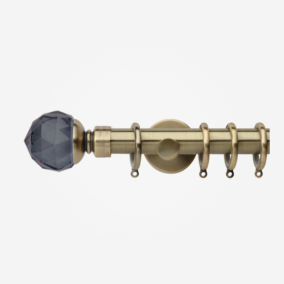 35mm Neo Premium Spun Brass Smoked Faceted Ball Curtain Pole