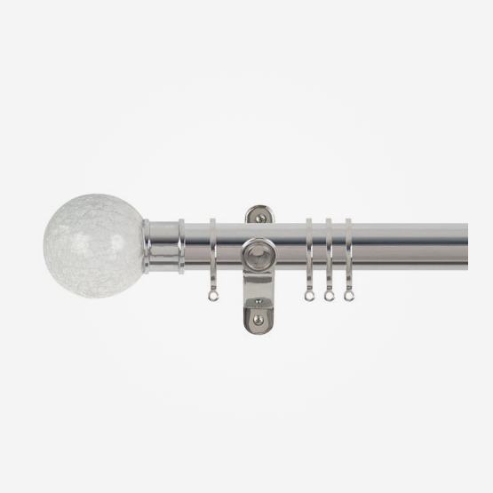 35mm Spectrum Polished Silver Crackled Glass Ball Finial Curtain Pole