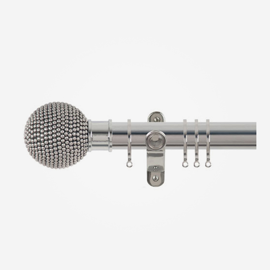 35mm Spectrum Polished Silver Studded Ball Finial Curtain Pole