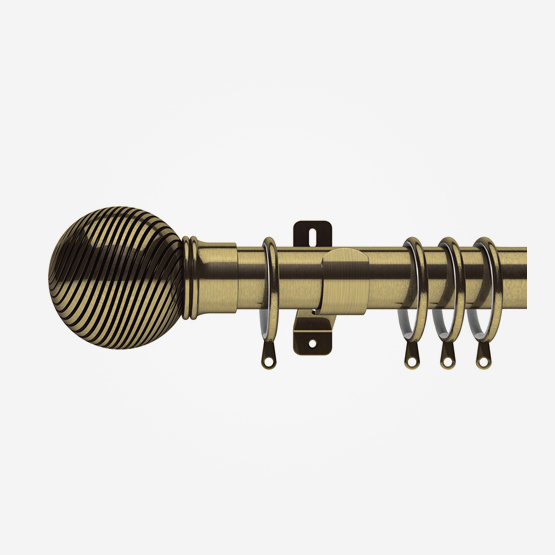 35mm Swish Elements Curzon Antique Brass Steel Swirl Ball Curtain Pole