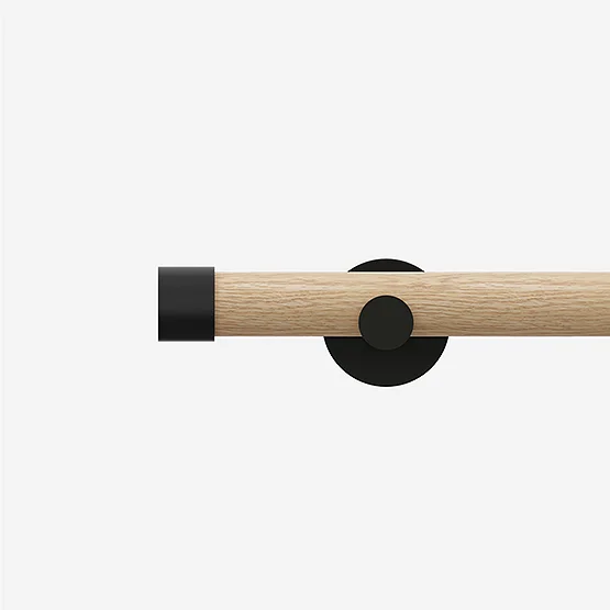 28mm Signature Matt Black & Natural Oak End Cap Eyelet pole