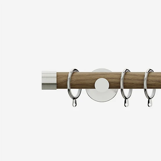 28mm Signature Stainless Steel & Aged Oak End Cap pole