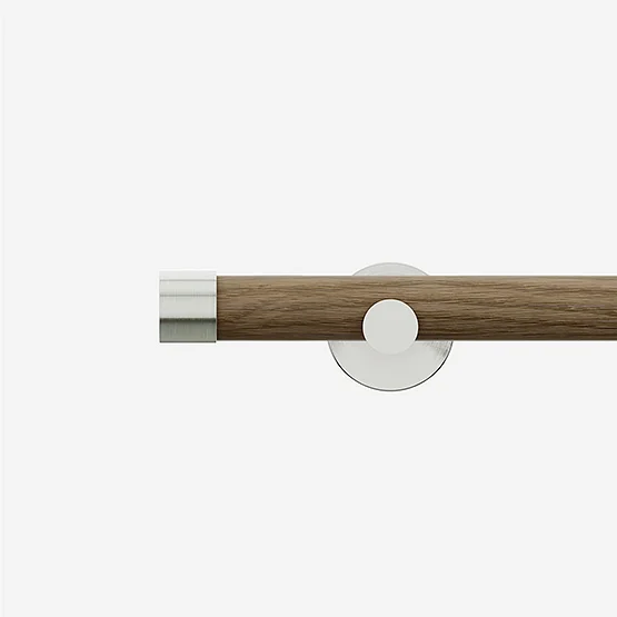 28mm Signature Stainless Steel & Aged Oak End Cap Eyelet pole