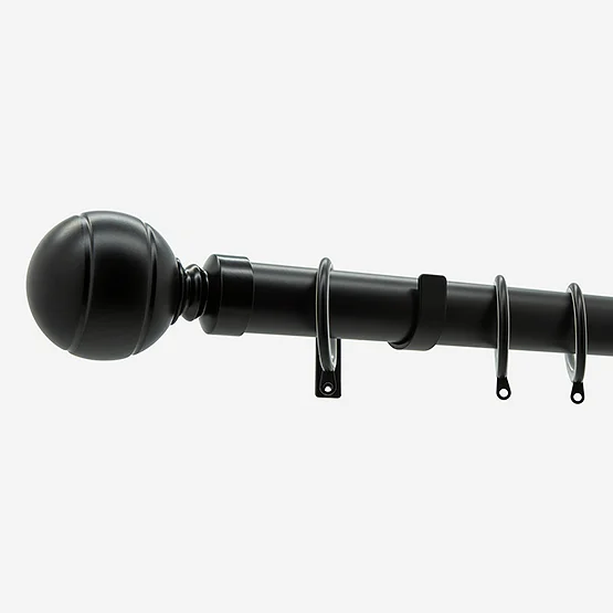 28mm Allure Classic Matt Black Ribbed Ball Bay Window pole