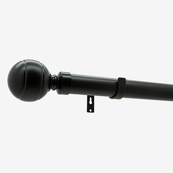28mm Allure Classic Matt Black Ribbed Ball Eyelet Bay Window pole