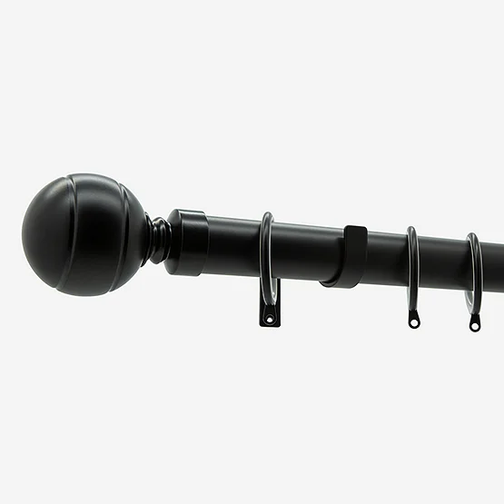 35mm Allure Classic Matt Black Ribbed Ball Finial pole