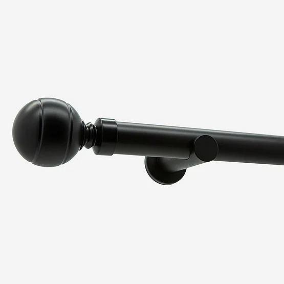 35mm Allure Signature Matt Black Ribbed Ball Finial Eyelet pole