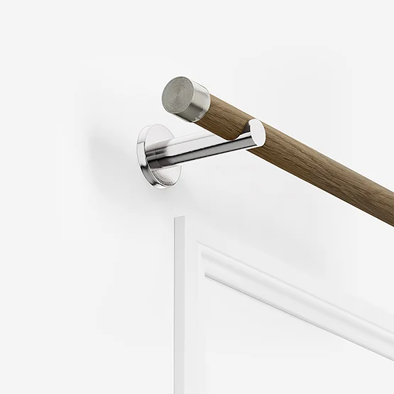 28mm Signature Stainless Steel & Aged Oak End Cap Eyelet pole