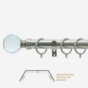 28mm Classic Brushed Steel Crystal Bay Window Curtain Pole