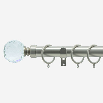 28mm Classic Brushed Steel Crystal Curtain Pole