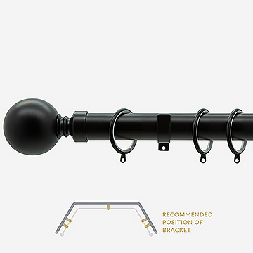 28mm Allure Classic Matt Black Ball Bay Window Curtain Pole