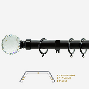 28mm Allure Classic Matt Black Crystal Ball Bay Window Curtain Pole