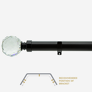 28mm Classic Matt Black Crystal Ball Eyelet Bay Window Curtain Pole