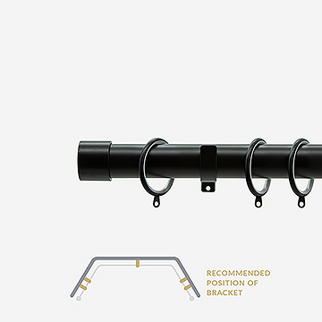 28mm Allure Classic Matt Black End Cap Bay Window Curtain Pole