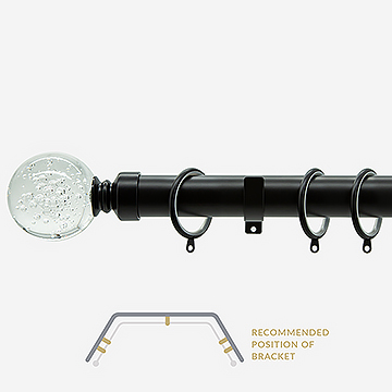 28mm Allure Classic Matt Black Glass Bubbles Bay Window Curtain Pole