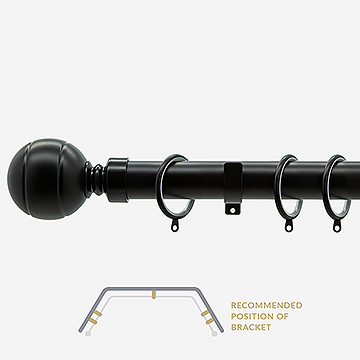 28mm Allure Classic Matt Black Ribbed Ball Bay Window Curtain Pole