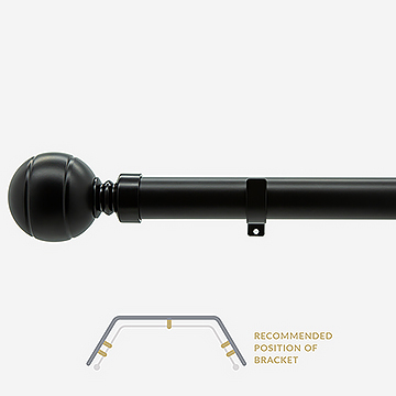 28mm Allure Classic Matt Black Ribbed Ball Eyelet Bay Window Curtain Pole