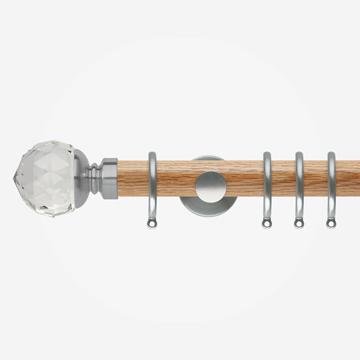 28mm Neo Oak With Stainless Steel Clear Faceted Ball Curtain Pole