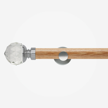 28mm Neo Oak With Stainless Steel Clear Faceted Ball Eyelet Curtain Pole