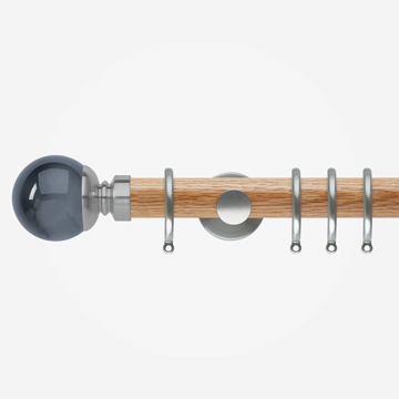 28mm Neo Oak With Stainless Steel Smoked Grey Ball Curtain Pole