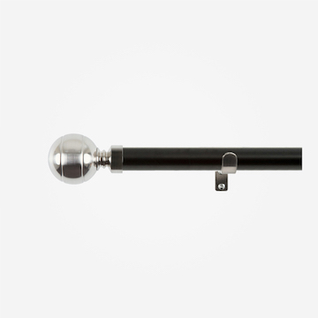 An image of 35mm Chateau Classic Matt Black With Stainless Steel Ribbed Ball Finial Eyelet C...