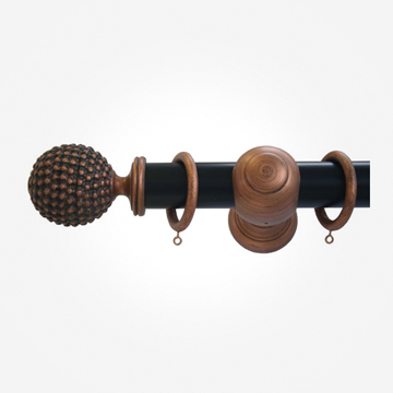 45mm Premier Matt Black Pole With Antique Copper Dimpled Ball Finial Brackets And Rings Curtain Poles.