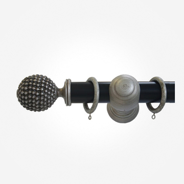 45mm Premier Matt Black Pole With Antique Silver Dimpled Ball Finial Brackets And Rings