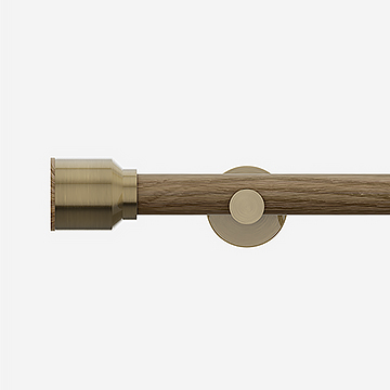 28mm Signature Antique Brass and Aged Oak Drum Eyelet Curtain Pole