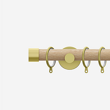 28mm Signature Brushed Gold & Natural Oak End Cap Curtain Pole