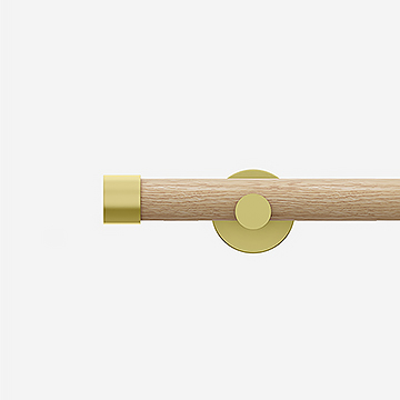 28mm Signature Brushed Gold & Natural Oak End Cap Eyelet Curtain Pole