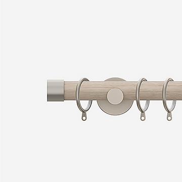 28mm Signature Brushed Steel & Light Oak End Cap Curtain Pole
