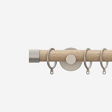 28mm Signature Brushed Steel and Natural Oak End Cap Curtain Pole