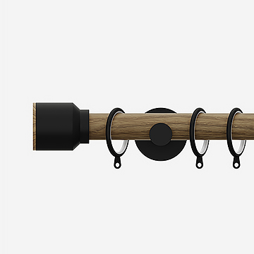 28mm Signature Matt Black and Aged Oak Drum Curtain Pole