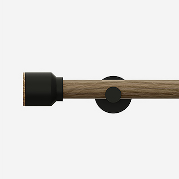 28mm Signature Matt Black and Aged Oak Drum Eyelet Curtain Pole