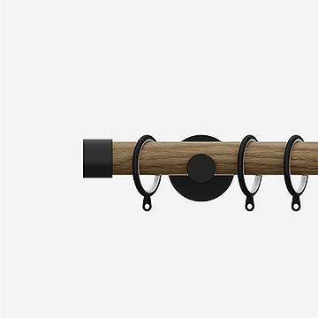 28mm Signature Matt Black and Aged Oak End Cap Curtain Pole