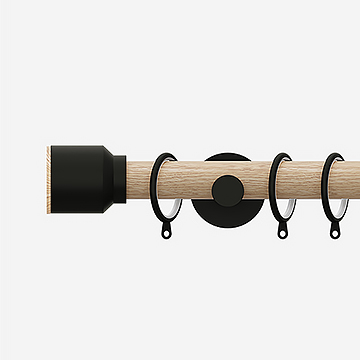 28mm Signature Matt Black & Natural Oak Drum Curtain Pole
