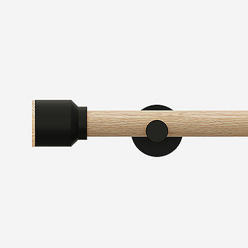 28mm Signature Matt Black & Natural Oak Drum Eyelet Curtain Pole