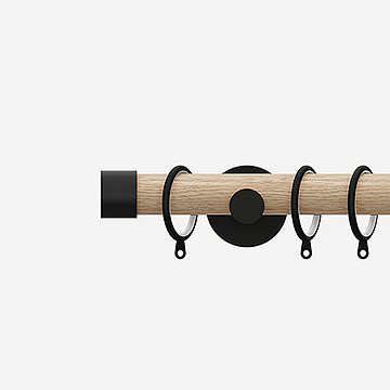 28mm Signature Matt Black and Natural Oak End Cap Curtain Pole