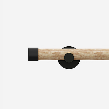 28mm Signature Matt Black & Natural Oak End Cap Eyelet Curtain Pole