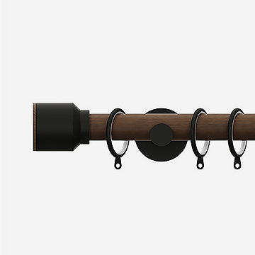 28mm Signature Matt Black and Walnut Drum Curtain Pole
