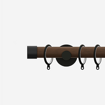 28mm Signature Matt Black and Walnut End Cap Curtain Pole