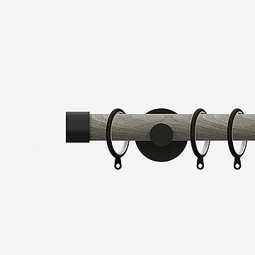 28mm Signature Matt Black and White Ash End Cap Curtain Pole