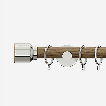 28mm Signature Stainless Steel & Aged Oak Drum Curtain Pole