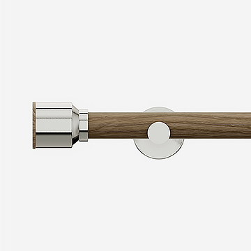 28mm Signature Stainless Steel & Aged Oak Drum Eyelet Curtain Pole