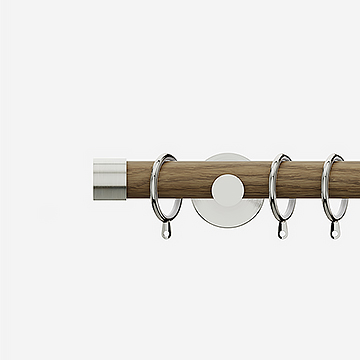 28mm Signature Stainless Steel & Aged Oak End Cap Curtain Pole