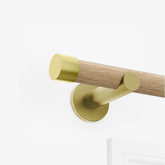 28mm Signature Brushed Gold & Natural Oak End Cap Eyelet pole