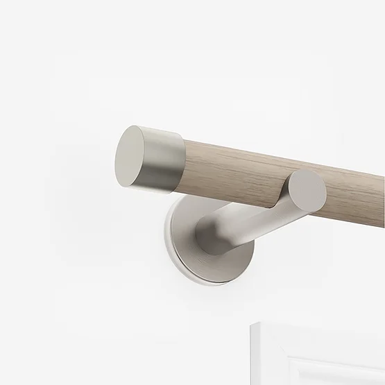 28mm Signature Brushed Steel & Light Oak End Cap Eyelet pole