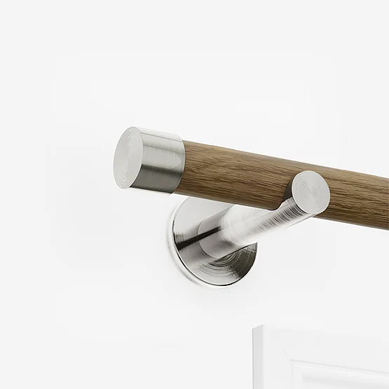 28mm Signature Stainless Steel & Aged Oak End Cap Eyelet pole