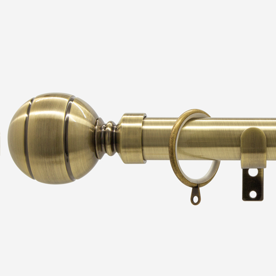 28mm Allure Classic Antique Brass Ribbed Ball Bay Window Curtain Pole